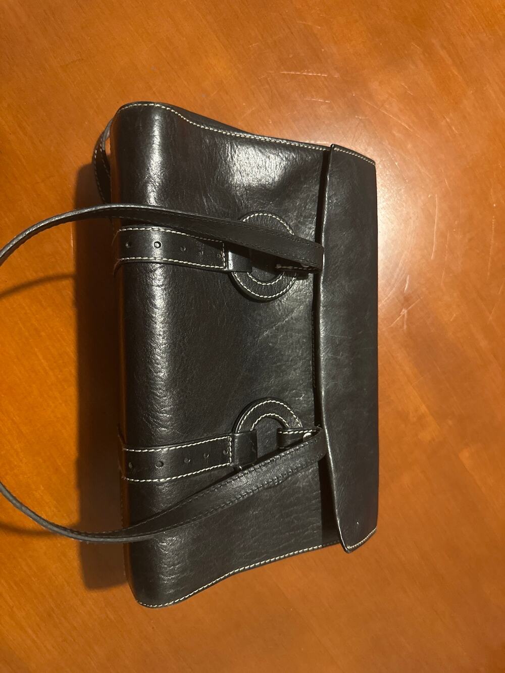 Cole Haan Black Leather Clutch/Crossbody with Contrast Stitching